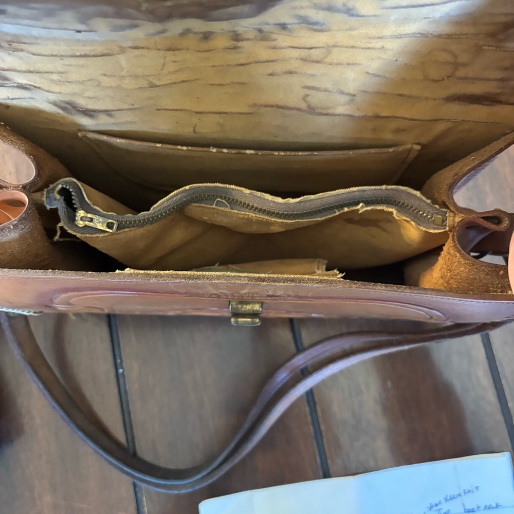 Vintage Handcrafted Mexican Tan Leather Bag Set Trio Genuine Cowhide Western - Picture 11 of 16